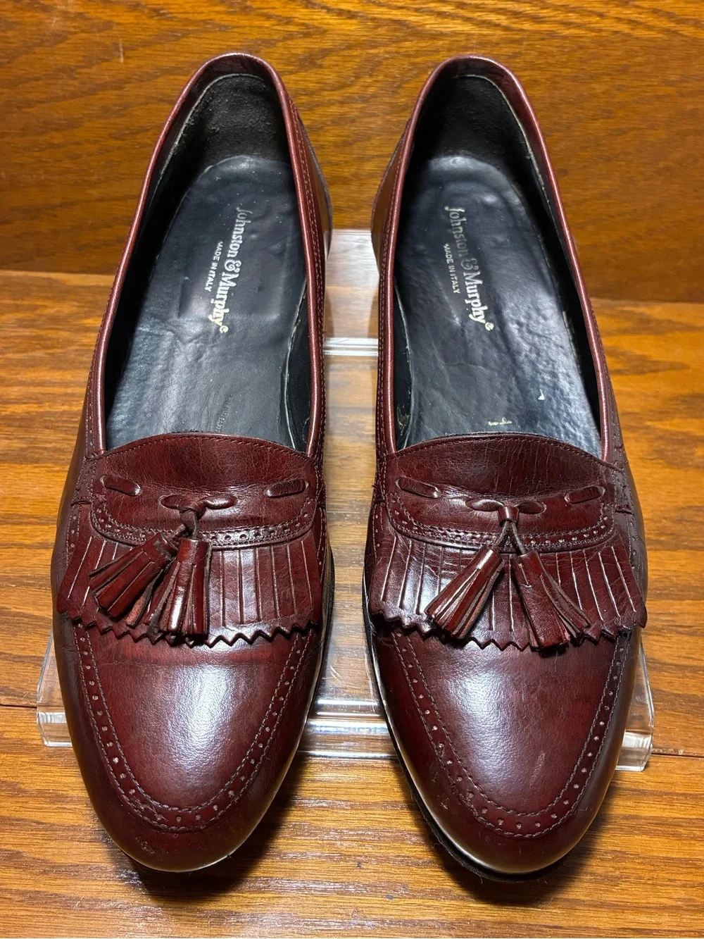 VTG Johnston & Murphy ITALY MADE Oxblood Leather Kiltie Tassel Loafers Men’s 9.5